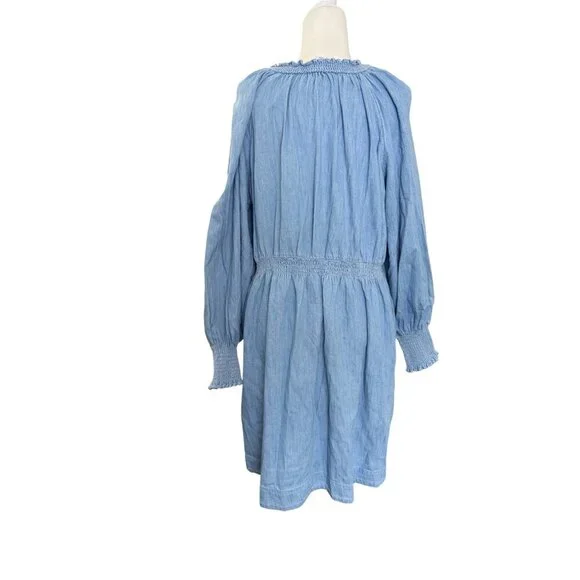 Puff Sleeve Jean Denim Mini Poet Swing Dress XL - Picture 4 of 5